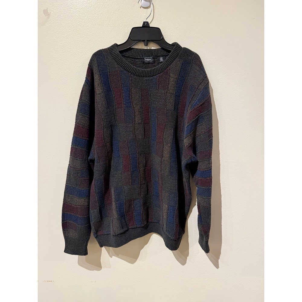 Haggar Mens Large Vintage‎ Crew Neck Sweater Deep Wine Marl Geometric Knit